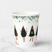 黒いクリスマスツリーに身を包んだ黒人女性パーティー 紙コップ (左)