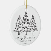 黒いクリスマスツリーの落書き 1枚の写真 楽しい 嬉しい セラミックオーナメント (右)