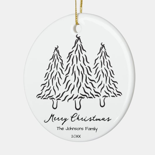 黒いクリスマスツリーの落書き 1枚の写真 楽しい 嬉しい セラミックオーナメント (左)