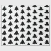 黒いクリスマスツリーパターン ラッピングペーパー (フラット)