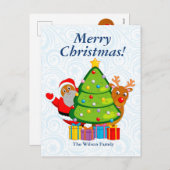 黒いクリスマスツリー、サンタクロース&ルドルフ。 シーズンポストカード (正面/裏面)