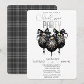 黒いクリスマスボール、 バッファロープレイドクリスマス 招待状 (正面/裏面)