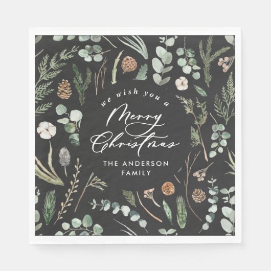 黒いクリスマスミニマルのエレガント植物写真 スタンダードランチョンナプキン (正面)