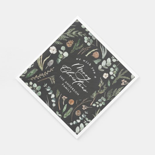 黒いクリスマスミニマルのエレガント植物写真 スタンダードランチョンナプキン (角)