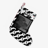 黒いクリスマス犬の写真及びかわいい白い骨の名前 スモールクリスマスストッキング (正面 (吊り時))