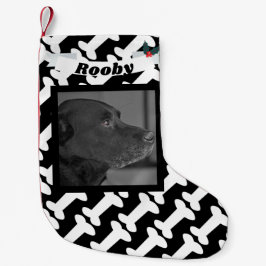 黒いクリスマス犬の写真及びかわいい白い骨の名前 スモールクリスマスストッキング