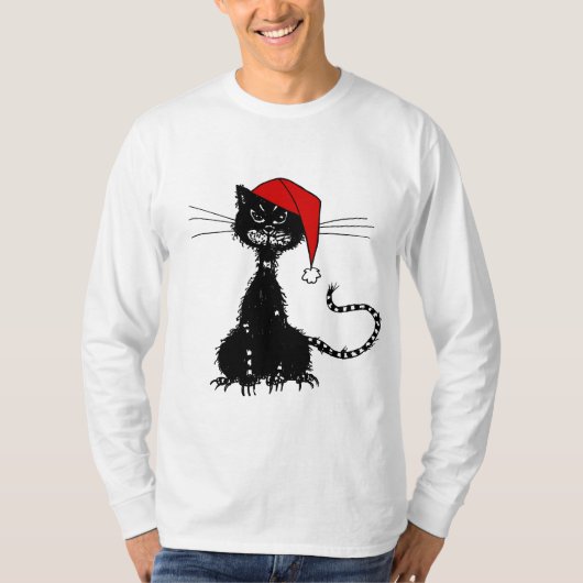黒いクリスマス猫 Tシャツ (正面)