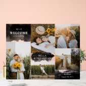 黒いクリーンモダンイニシャルと5枚の写真へようこそ アクリルサイン (ウェディング)