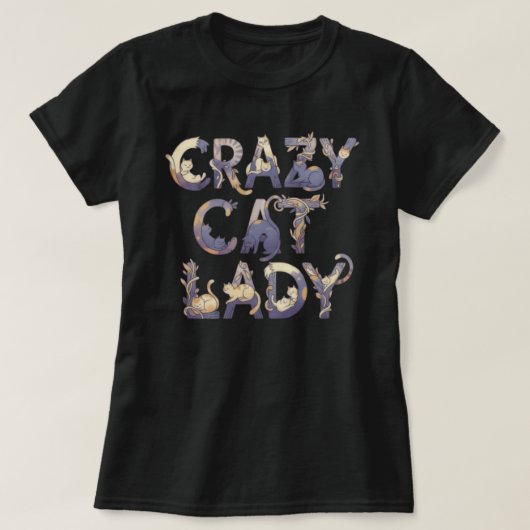 黒いクレイジーキャットレディ Tシャツ (デザイン正面)