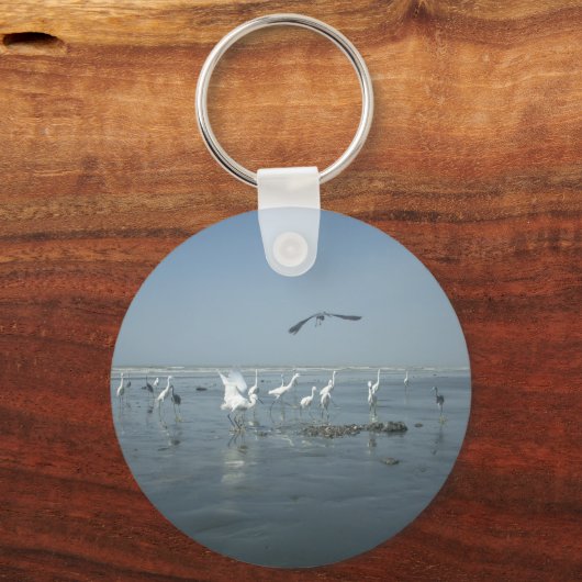 黒いクロウと白いサギ:自然における対照 キーホルダー (正面)