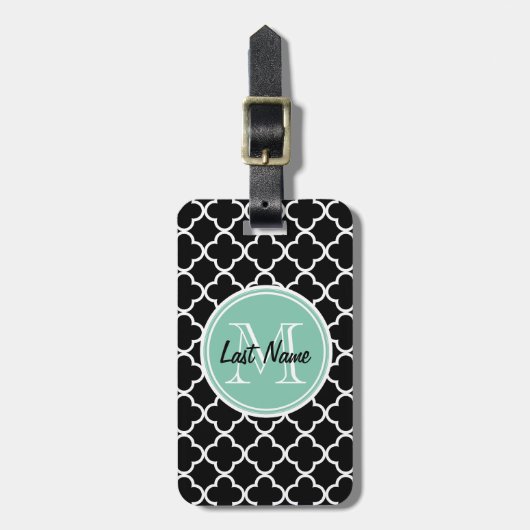 黒いクローバーパターン、真新しい緑のモノグラム ラゲッジタグ (正面縦)