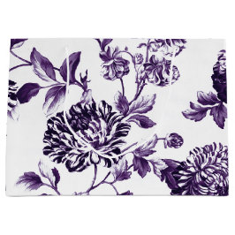 黒いクワの紫色のモダンなヴィンテージの花柄Toile ラージペーパーバッグ
