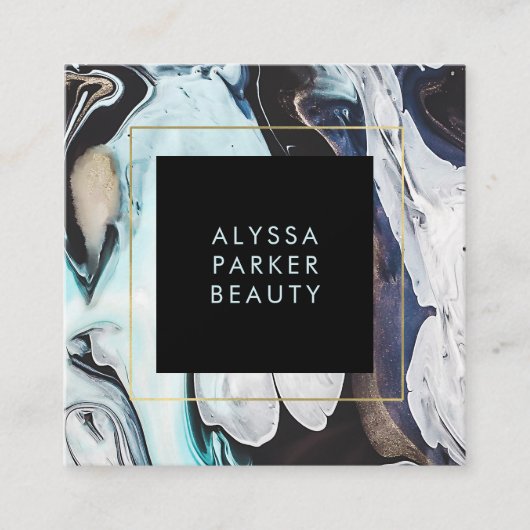 黒いグモダンラムのインクが渦巻く スクエア名刺 (正面)