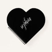 黒いグモダンレーエレガントのモノグラム名スクリプト ノートブック (正面)