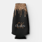 黒いグリッターが金のモノグラム名を滴らせる ボトルクーラー (正面)