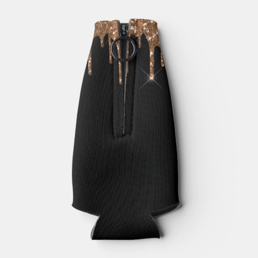 黒いグリッターが金のモノグラム名を滴らせる ボトルクーラー (裏面)