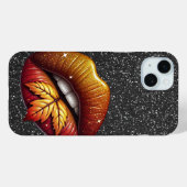 黒いグリッターの唇が輝く金ゴールド Case-Mate iPhoneケース (裏面 (横))