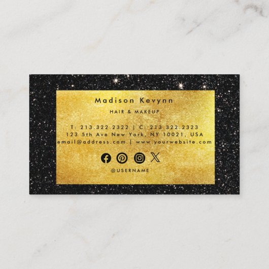 黒いグリッターの背景とフェイク金ゴールド 名刺 (裏面)
