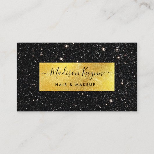黒いグリッターの背景とフェイク金ゴールド 名刺 (正面)