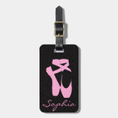 黒いグリッターの荷物のラベルのピンクのバレエのスリッパ ラゲッジタグ (正面縦)