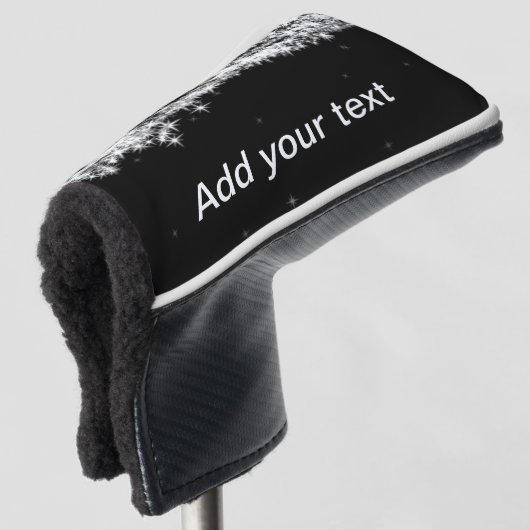 黒いグリッターの輝く星が、テキストcを追加します。 ゴルフヘッドカバー (3/4 正面)