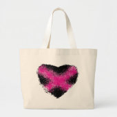 黒いグリッタードットのハートクロスにショックピンク ラージトートバッグ (正面)