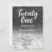 黒いグリッターモダンの大理石グラデーション21歳 招待状 (正面)