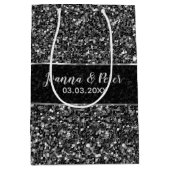 黒いグリッター – 日付を保存 ミディアムペーパーバッグ (正面)