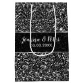 黒いグリッター – 日付を保存 ミディアムペーパーバッグ (裏面)