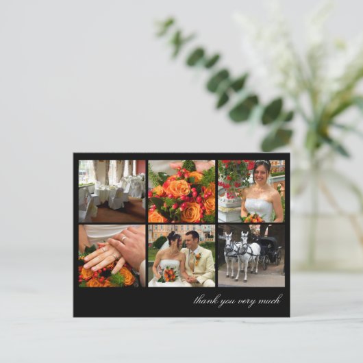 黒いグリッドコラージュ6枚の写真の思い出感謝していを ポストカード (スタンド正面)