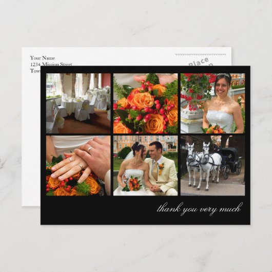 黒いグリッドコラージュ6枚の写真の思い出感謝していを ポストカード (正面/裏面)