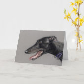黒いグレイハウンド元の犬の芸術の挨拶状 カード (黄色い花)