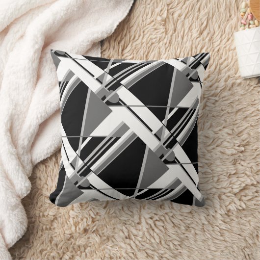 黒いグレーと白の抽象芸術対角デザイン クッション (ブランケット)