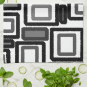 黒いグレーのジオメトリブロック キッチンタオル (折り畳み)