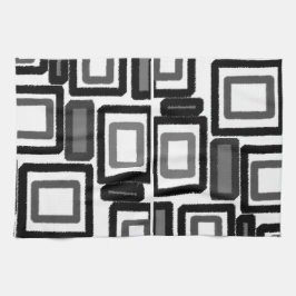 黒いグレーのジオメトリブロック キッチンタオル
