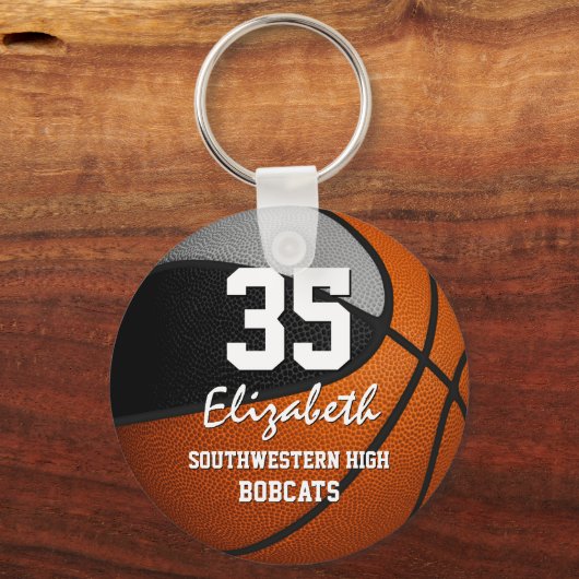 黒いグレーのスクールカラー女の子の男の子バスケットボール キーホルダー (裏面)