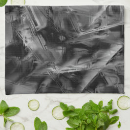 黒いグレーのステンドスクウェア、「間違ったブラシストローク」 キッチンタオル