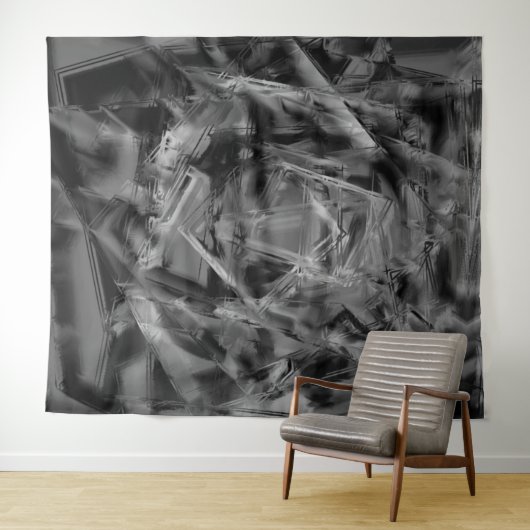 黒いグレーのステンドスクウェア、「間違ったブラシストローク」 タペストリー (インサイチュ(横))