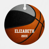 黒いグレーの女の子の男の子はバスケットボールをキープ メタルオーナメント (正面)