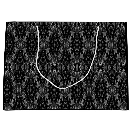 黒いグレーの抽象芸術ジオメトリパターン ラージペーパーバッグ (正面)