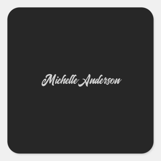 黒いグレーモダンのミニマル手書き名 スクエアシール (正面)