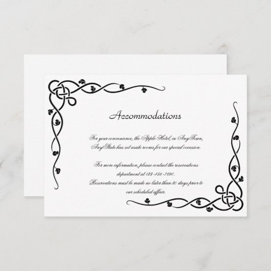 黒いケルト結び目模様のコーナーのつる植物の結婚式の挿入物 エンクロージャーカード (正面/裏面)