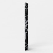 黒いケースメイトiP上の灰色の渦巻くダマスクパターン Case-Mate iPhoneケース (裏面/左)