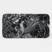 黒いケースメイトiP上の灰色の渦巻くダマスクパターン Case-Mate iPhoneケース (裏面(横))