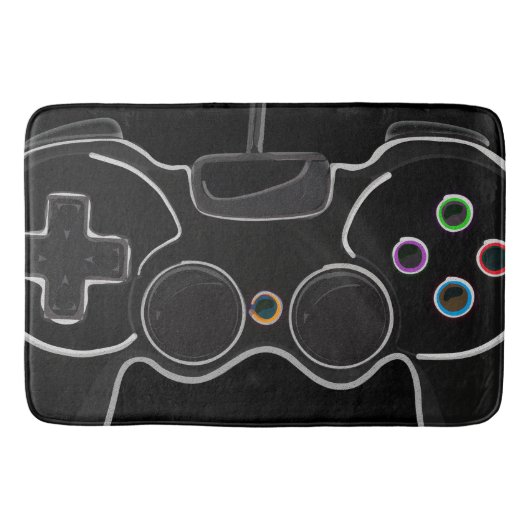 黒いゲームコントローラー ゲーマー バスマット (正面)