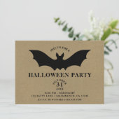 黒いコウモリの風合いあるクラフト紙のハロウィンパーティー 招待状 (スタンド正面)