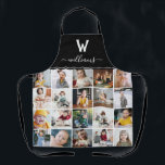 黒いコラージュモノグラムの エプロン<br><div class="desc">写真モノグラムのコラージエプロン20の正方形の写真を含む写真コラージュ。黒い背景で、イニシャルと姓を追加。</div>