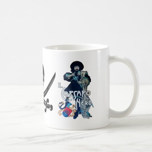 黒いコルセアのスカルが剣を交差した コーヒーマグカップ (右)