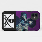 黒いコルセアのスカルが剣を交差した Case-Mate iPhoneケース (裏面(横))