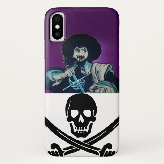 黒いコルセアのスカルが剣を交差した Case-Mate iPhoneケース (裏面)